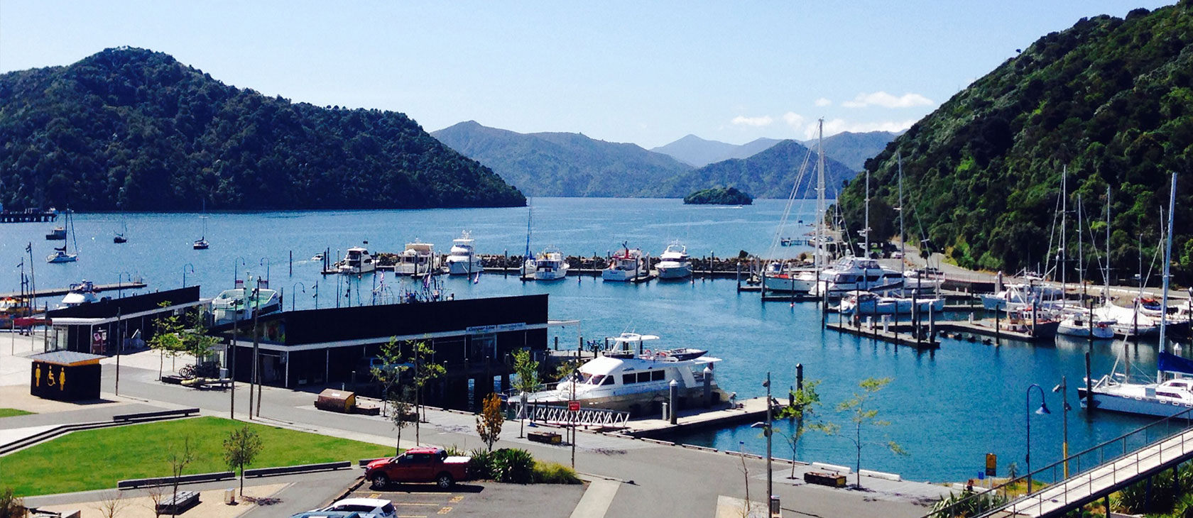 Picton waterfront right in front of the Picton Yacht Club Hotel