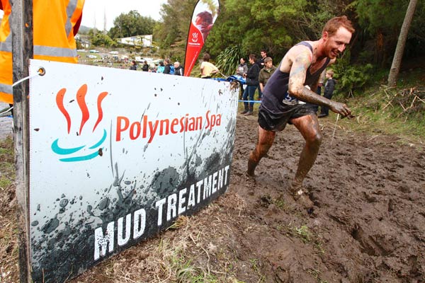 Taking on the Polynesian Mud Spa obstacle at the Rotorua Tough Guy & Gal Challenge