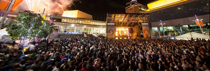 Image of a large crowd watching the fireworks at the Auckland Diwali Festival