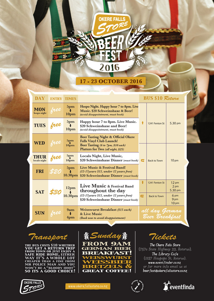 Okere Falls Beerfest Calendar 2016