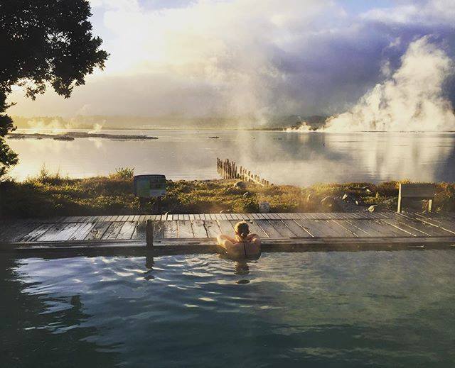 Bathing at the Polynesian Spa with views over Lake Rotorua