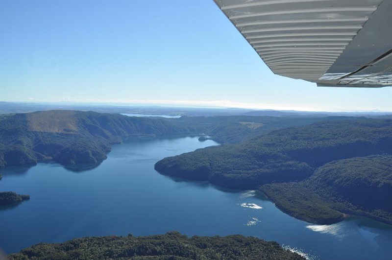 The lakes of Rotorua seen from a Volcanic Air floatplane