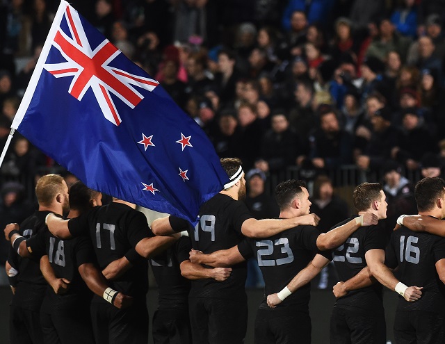 The All Blacks line up for the national anthems during the All Blacks v Argentina Rugby Championship test match at AMI Stadium in Christchurch. New Zealand. Friday 17 July 2015. Copyright Photo: Andrew Cornaga / www.Photosport.nz