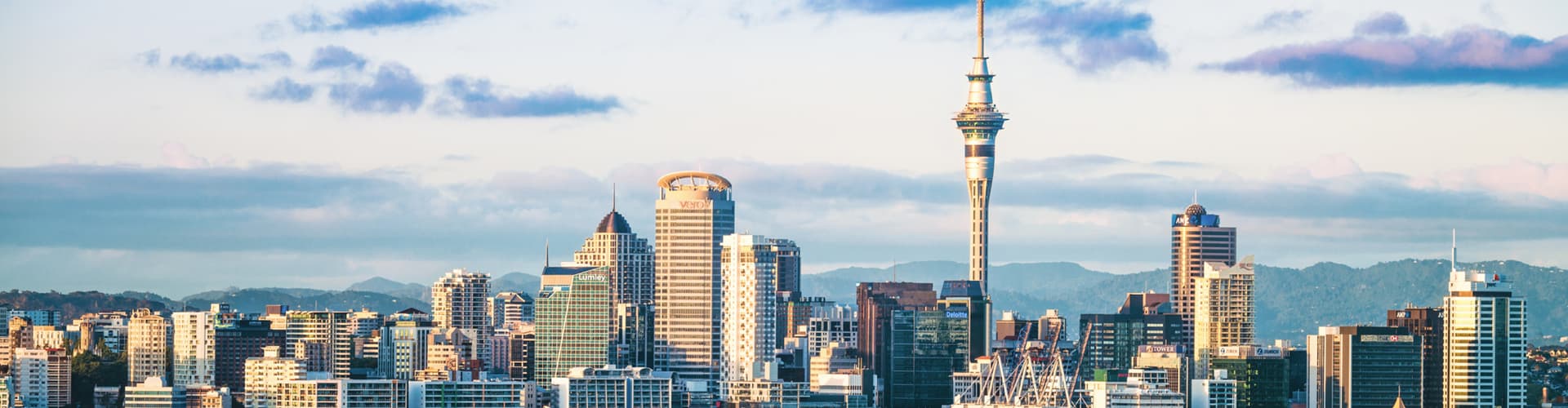 Panoramic view of Auckland city skyline.